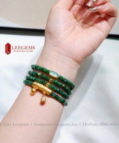 [Hàng mới về] Chuỗi vòng tay Ngọc Jade xanh két mix charm bạc mạ vàng sang trọng size 06li dành cho nữ tất cả các mệnh