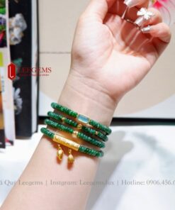 [Hàng mới về] Chuỗi vòng tay Ngọc Jade xanh két mix charm bạc mạ vàng sang trọng size 06li dành cho nữ tất cả các mệnh - Ảnh 4
