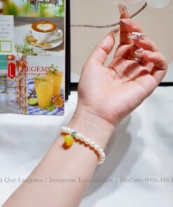 Lắc tay Ngọc trai tự nhiên mix charm hoa hổ phách dành cho nữ không kén mệnh - Ảnh 5