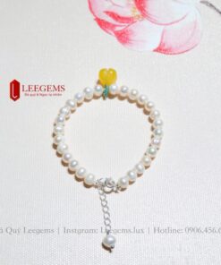 Lắc tay Ngọc trai tự nhiên mix charm hoa hổ phách dành cho nữ không kén mệnh - Ảnh 4