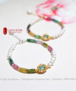 [Hàng thiết kế độc quyền] Lắc tay đá Tourmaline đa sắc kết hợp ngọc trai tự nhiên dành cho nữ tất cả các mệnh