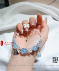 Alternative view of [Hàng thiết kế độc quyền] Lắc tay Đá Aquamarine mix Tỳ hưu xinh xắn thu hút tài lộc dành cho nữ mệnh Thuỷ - mệnh Kim