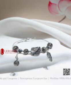 [Thiết kế độc quyền] Lắc tay đá Thạch anh tóc đen sang chảnh mix bạc 925 dành cho nữ mệnh Mộc - mệnh Thuỷ
