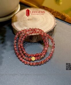 [Hàng VIP] Chuỗi vòng tay Thạch Anh tóc đỏ mix charm Sen V.à.ng 24.k size 05li dành cho nữ mệnh Thổ - mệnh Hoả