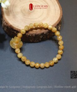Vòng tay đá Thạch anh tóc vàng thiên nhiên mix charm hồ ly size 6li dành cho nữ mệnh Thổ - Kim