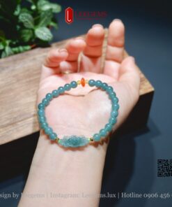 Alternative view of Lắc tay Ngọc lam mix charm hoa sen dài size 06li dành cho nữ tất cả các mệnh