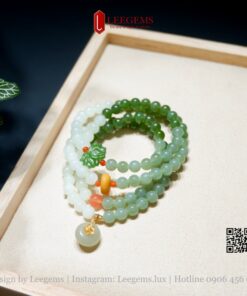 Chuỗi vòng tay Ngọc hòa điền 3 màu mix charm size 06li đeo quấn 4 dành cho nữ tất cả các mệnh