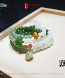 Alternative view of Chuỗi vòng tay Ngọc hòa điền 3 màu mix charm size 06li đeo quấn 4 dành cho nữ tất cả các mệnh