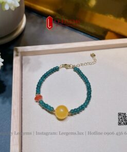 Alternative view of Vòng tay Ngọc lam bánh dẹt mix hổ phách size 5.5 li dành cho nữ tất cả các mệnh