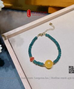 Vòng tay Ngọc lam bánh dẹt mix hổ phách size 5.5 li dành cho nữ tất cả các mệnh - Ảnh 3