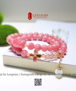 Vòng Tay Đá Hoa Đào Mix Lu Thống & Charm Cỏ 4 Lá – Biểu Tượng Tình Duyên & May Mắn I Thiết kế LEEGEMS