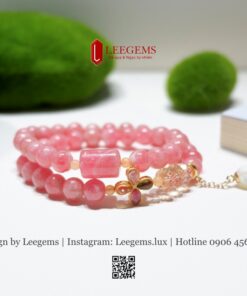 Vòng Tay Đá Hoa Đào Mix Lu Thống & Charm Cỏ 4 Lá – Biểu Tượng Tình Duyên & May Mắn I Thiết kế LEEGEMS - Ảnh 5