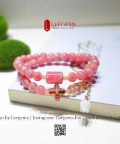 Alternative view of Vòng Tay Đá Hoa Đào Mix Lu Thống & Charm Cỏ 4 Lá – Biểu Tượng Tình Duyên & May Mắn I Thiết kế LEEGEMS