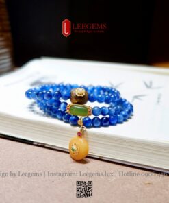 Vòng Tay Đá Kyanite VIP 6li – Mix Charm Ngọc Bích, Lu Thống Trầm Hương & Đồng Điếu Hổ Phách | Leegems