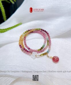 Vòng tay Đá Tourmaline Đa Sắc mix Charm Hồ Điệp & Đồng Điếu – Thiết kế sang trọng từ Leegems