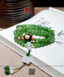 VIP Chuỗi Ngọc Bích Thiên Nhiên 6li 108 Hạt Mix Charm Hoa Sen Ngọc & Lu Thống Trầm Hương I LEEGEMS