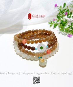 Chuỗi Ngọc Hòa Điền Nâu Vàng Tự Nhiên Mix Charm Ngọc – Bình An, May Mắn & Tài Lộc I Leegems