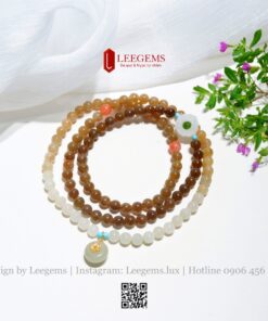 Chuỗi Ngọc Hòa Điền Nâu Vàng Tự Nhiên Mix Charm Ngọc – Bình An, May Mắn & Tài Lộc I Leegems - Ảnh 3