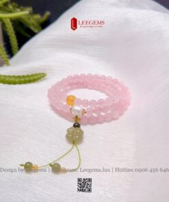 [Quấn 3 vòng] Vòng tay Đá Thạch Anh Hồng (Rose Quartz) mix Charm Ngọc – Hợp mệnh Hỏa Thổ I LEEGEMS