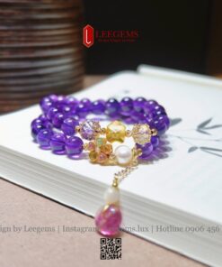 Chuỗi Thạch Anh Tím 5,5-6li Mix Charm Hổ Phách, Ngọc Trai & Amethyst – Vẻ Đẹp Thanh Lịch, Ý Nghĩa Phong Thủy