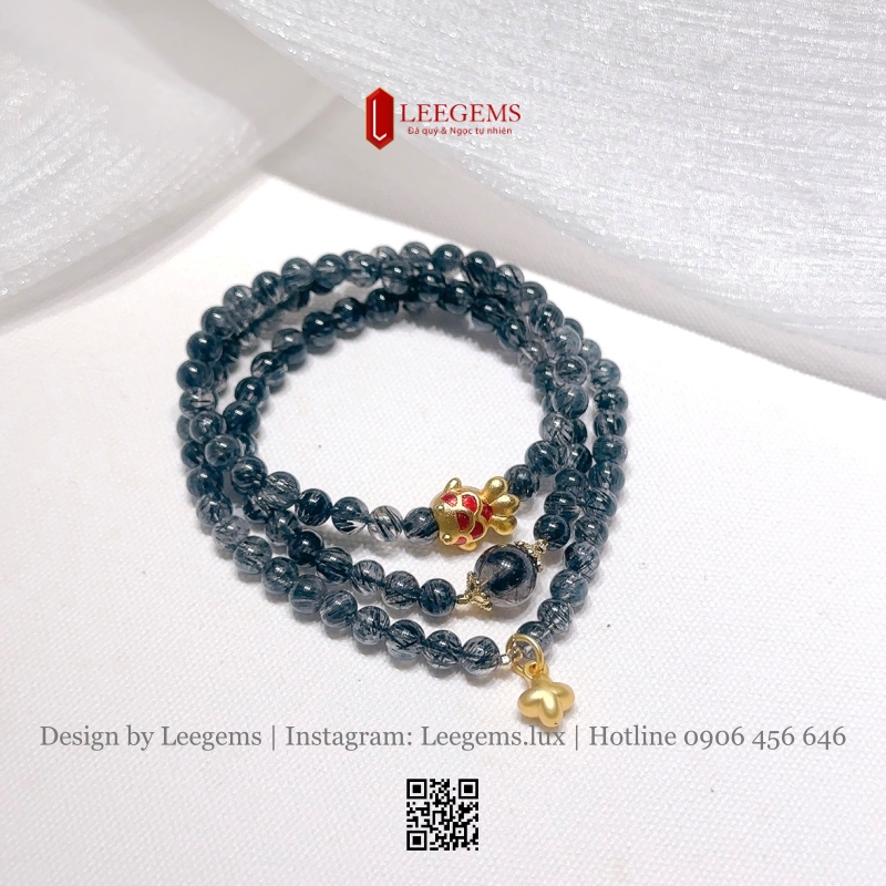 Chuỗi Thạch Anh Tóc Đen Mix Charm – Bình An & May Mắn Cho Nữ Mệnh Thủy, Mộc | Leegems - Ảnh 5