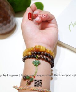 Vòng Tay Đá Mắt Hổ Vàng Tâm VIP Mix Trầm Hương & Charm Ngọc Bích – Quyền Lực, Tài Lộc & Bình An I Leegems - Ảnh 9