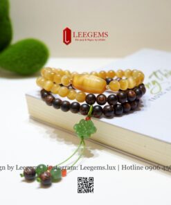 Vòng Tay Đá Mắt Hổ Vàng Tâm VIP Mix Trầm Hương & Charm Ngọc Bích – Quyền Lực, Tài Lộc & Bình An I Leegems