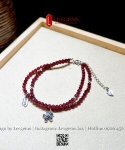 Vòng Tay Đá Garnet Cắt Giác Mix Charm Bạc 925 – Sang Trọng & Quyến Rũ | Leegems