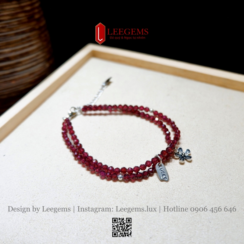 Vòng Tay Đá Garnet Cắt Giác Mix Charm Bạc 925 – Sang Trọng & Quyến Rũ | Leegems - Ảnh 6