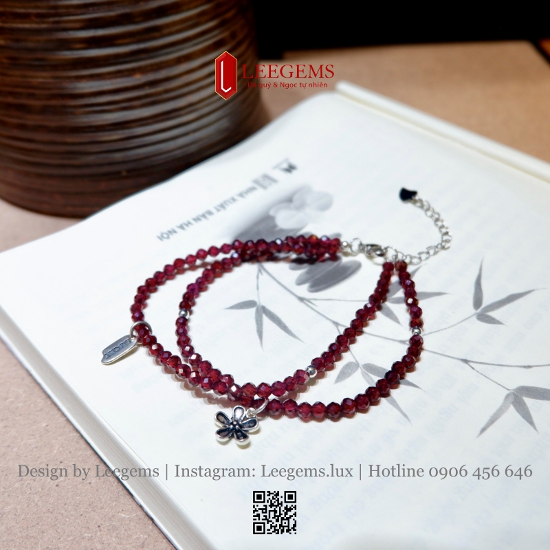 Vòng Tay Đá Garnet Cắt Giác Mix Charm Bạc 925 – Sang Trọng & Quyến Rũ | Leegems - Ảnh 5