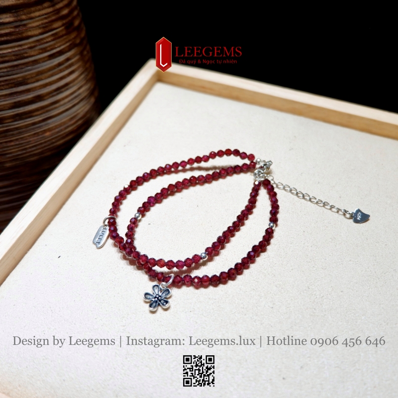 Vòng Tay Đá Garnet Cắt Giác Mix Charm Bạc 925 – Sang Trọng & Quyến Rũ | Leegems - Ảnh 4