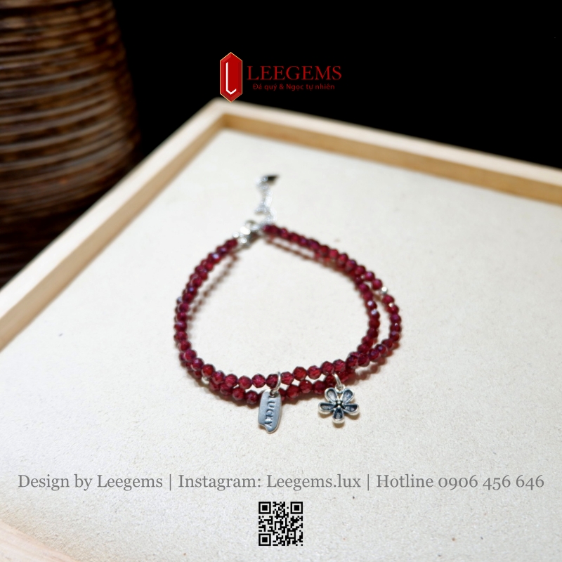Vòng Tay Đá Garnet Cắt Giác Mix Charm Bạc 925 – Sang Trọng & Quyến Rũ | Leegems - Ảnh 3