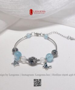 Lắc Tay Thạch Anh Tóc Đen Mix Đá Aquamarine – Thanh Lịch Bình An Cho Nữ Mệnh Thủy & Mộc | Leegems