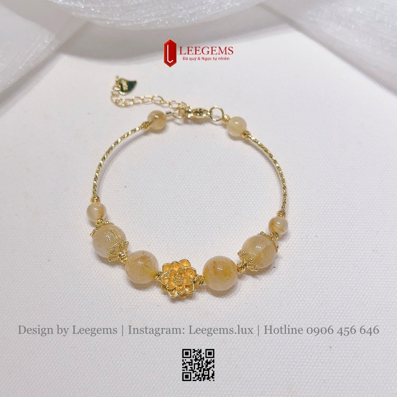 Lắc Tay Thạch Anh Tóc Vàng Mix Charm Hoa Sen Vàng – Sang Trọng & Thanh Lịch Cho Nữ Mệnh Kim, Thổ | Leegems - Ảnh 5