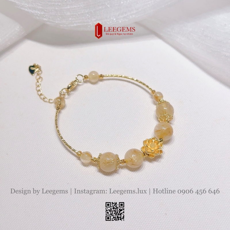 Lắc Tay Thạch Anh Tóc Vàng Mix Charm Hoa Sen Vàng – Sang Trọng & Thanh Lịch Cho Nữ Mệnh Kim, Thổ | Leegems - Ảnh 7