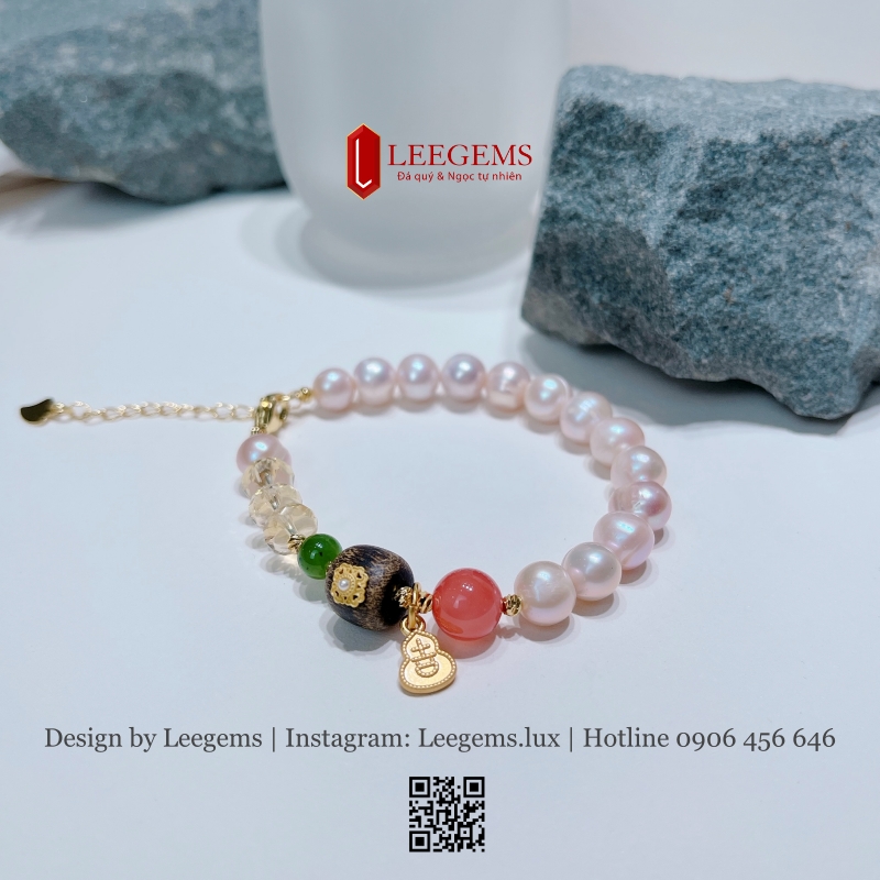 Vòng Tay Ngọc Trai Thiên Nhiên Mix Charm Lu Thống – Sang Trọng & Bình An I Leegems