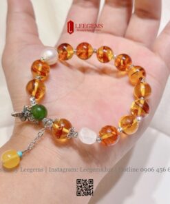 [Hàng Thiết Kế Độc Quyền] Vòng Tay Hổ Phách Cánh Hoa VIP Mix Charm | Leegems - Ảnh 6