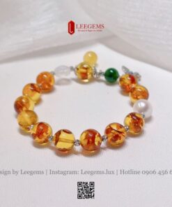 Alternative view of [Hàng Thiết Kế Độc Quyền] Vòng Tay Hổ Phách Cánh Hoa VIP Mix Charm | Leegems