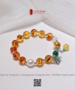 [Hàng Thiết Kế Độc Quyền] Vòng Tay Hổ Phách Cánh Hoa VIP Mix Charm | Leegems - Ảnh 3