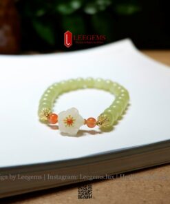 Vòng Ngọc Hòa Điền Mix Charm Hoa – Thanh Khiết & Bình An Phong Thủy I LEEGEMS