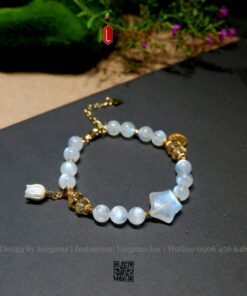 Vòng tay nữ Đá Mặt Trăng – Moonstone 8A Vip mix Charm | Thiết kế sang trọng từ Leegems