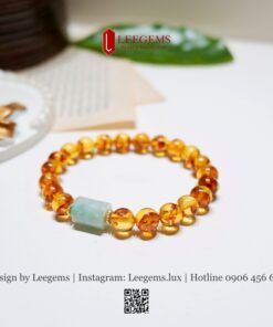 Vòng Tay Hổ Phách Thiên Nhiên 8li Mix Lu Thống Cẩm Thạch – Sang Trọng & May Mắn