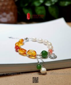 Lắc Tay Ngọc Trai Mix Hổ Phách Tự Nhiên – Sang Trọng & Phong Thủy Bình An I LEEGEMS