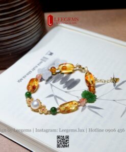 Vòng Tay Hổ Phách Tự Nhiên mix Hồ Điệp Bạch Ngọc & Hoa Sen Ngọc Bích – Thiết Kế Độc Quyền Từ Leegems - Ảnh 6