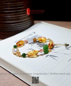 Vòng Tay Hổ Phách Tự Nhiên mix Hồ Điệp Bạch Ngọc & Hoa Sen Ngọc Bích – Thiết Kế Độc Quyền Từ Leegems - Ảnh 4