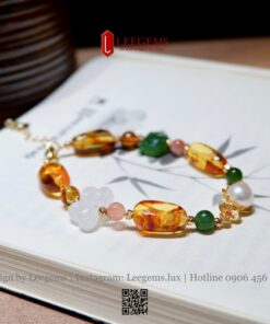 Vòng Tay Hổ Phách Tự Nhiên mix Hồ Điệp Bạch Ngọc & Hoa Sen Ngọc Bích – Thiết Kế Độc Quyền Từ Leegems - Ảnh 3