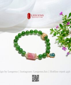 Alternative view of Vòng Tay Ngọc Bích Thiên Nhiên Mix Lu Thống Đá Hoa Đào – Vẻ Đẹp Sang Trọng, Bình An & May Mắn I Leegems