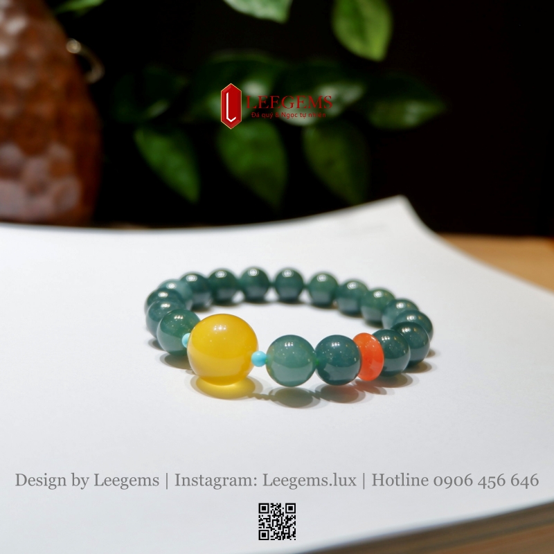 Vòng Lam Ngọc 10li Tuýp A Mix Hổ Phách Mật Lạp Thiên Nhiên – Thanh Lịch & Vượng Khí Bình An I LEEGEMS