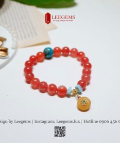 Alternative view of Vòng Tay Ngọc Nam Hồng Mix Hổ Phách & Viên Lam Ấn – Thanh Lịch & May Mắn