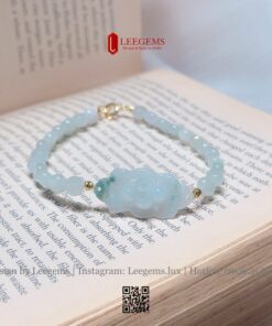 Alternative view of Vòng Tay Ngọc Phỉ Thúy Thiên Nhiên Xanh Lục Táo [Hạt Dẹp] Mix Hoa Sen Bình An | Leegems